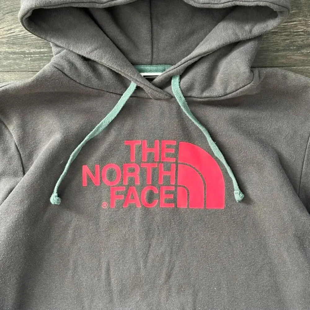 The North Face Classic Gray Hoodie Pink Logo Pullover Sweatshirt Women's Medium - Picture 3 of 7